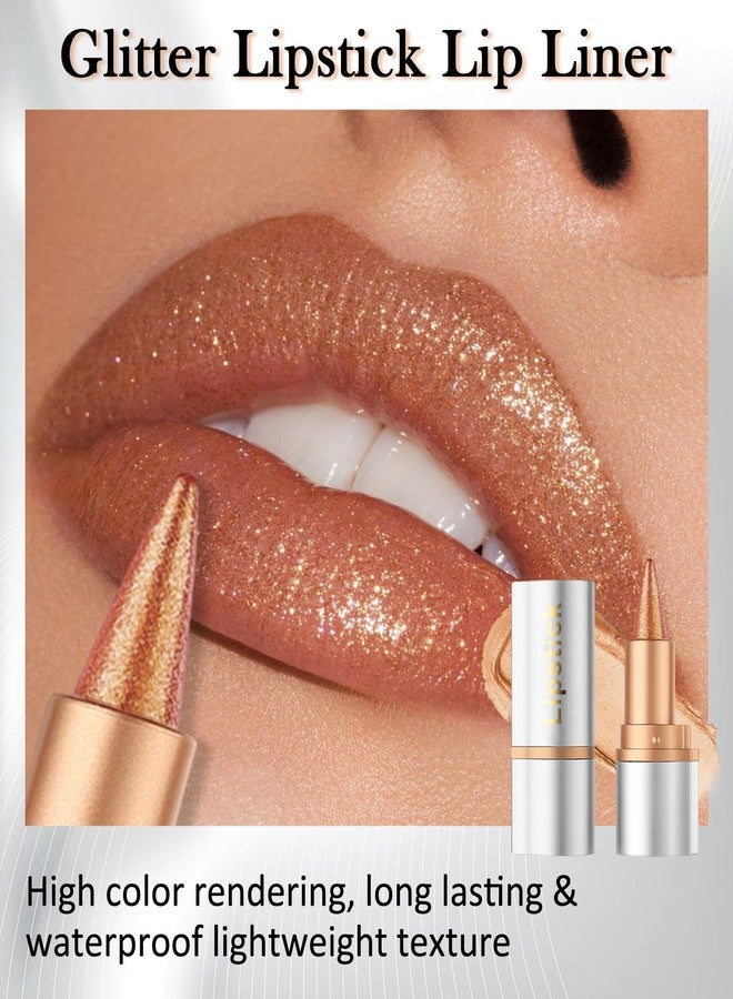 LYSdefeu Brown Glitter Lipstick Lip Liner,Shimmer Metallic Matte Long-Lasting Waterproof Non-stick Lip Stain Tint,High Pigmented Lip Gloss Full Coverage lipcolor Pen,Christmas Makeup Gift for Women-05 - Image 2